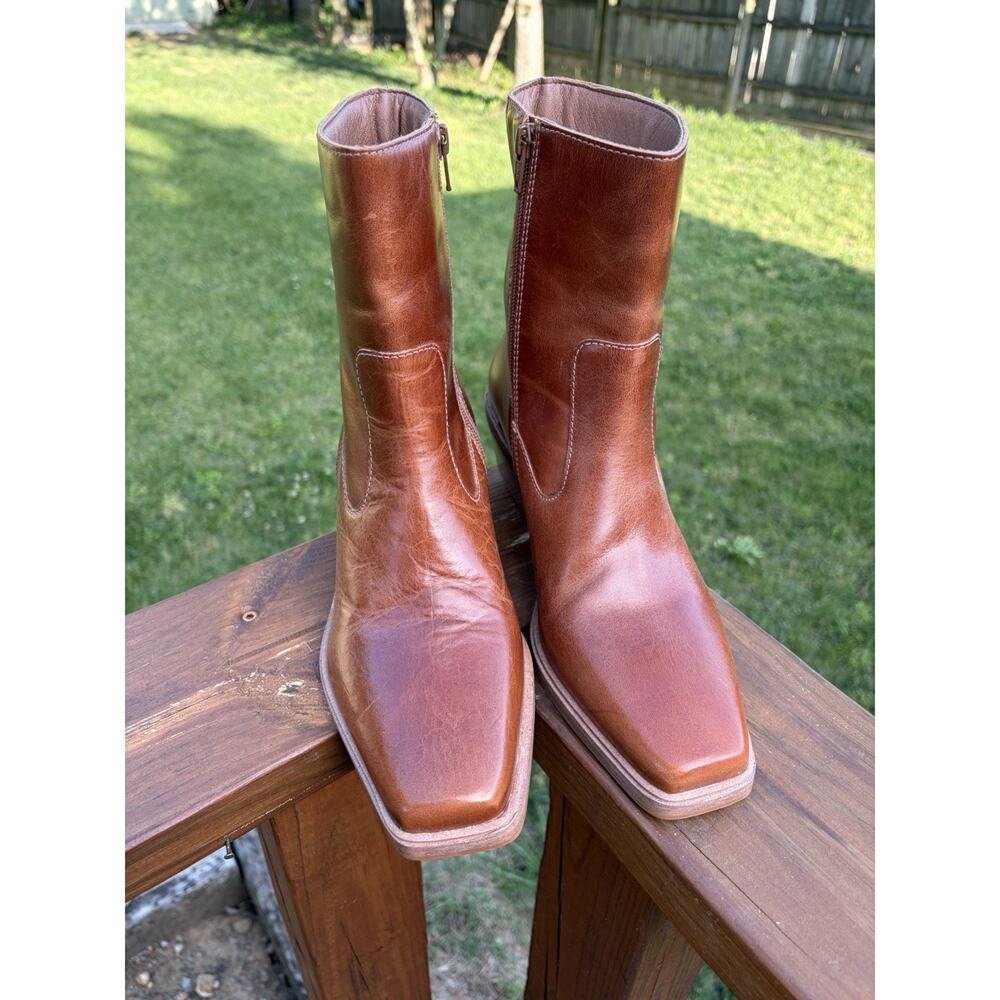$215 Matisse Ezra Boot Leather Ankle Square Toe Cognac Brown Tan Size 9.5 - Picture 2 of 7